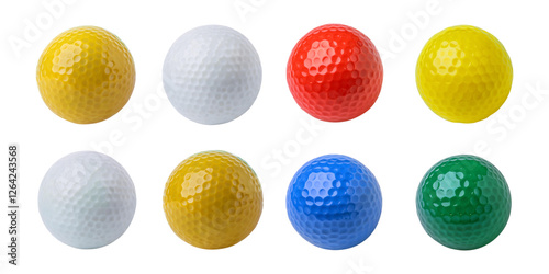 Colorful Golf Balls Arranged in a Square Pattern on White Background