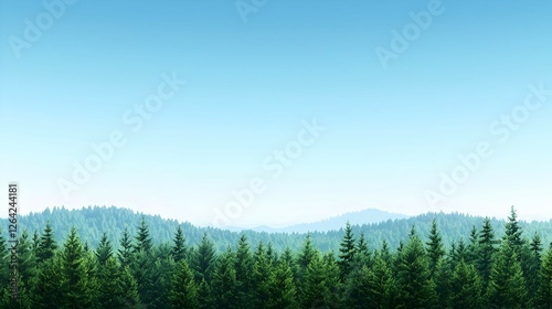 Vast Green Coniferous Forest on Rolling Hills Under a Clear Blue Sky