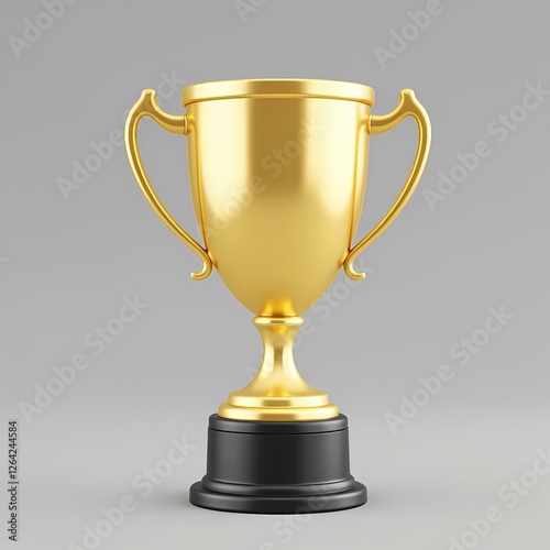 A gold trophy with black base on grey background.