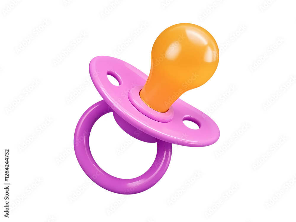 3D icon with blank white background,baby pacifier Minimalist cartoon design. 3D render object
