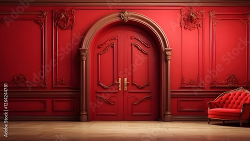 Room Door banner with empty space Without Text, Red luxury background, holiday banner poster background for advertisement ads