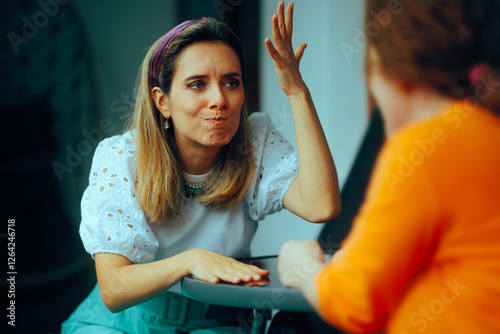Women Sitting at a Table Fighting and Complaining. Two friends having negative feelings expressing them out 
