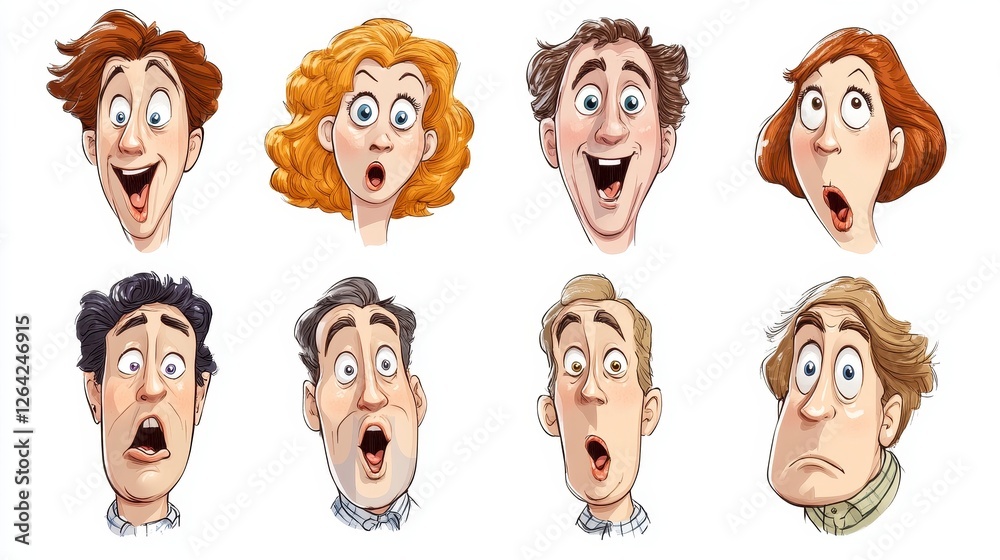 Diverse Cartoon Faces Showing Surprise Diverse Cartoon Faces Showing Surprise