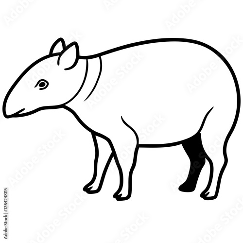 Cute Silhouette Tapir Line Art Black Vector Carton Illustration