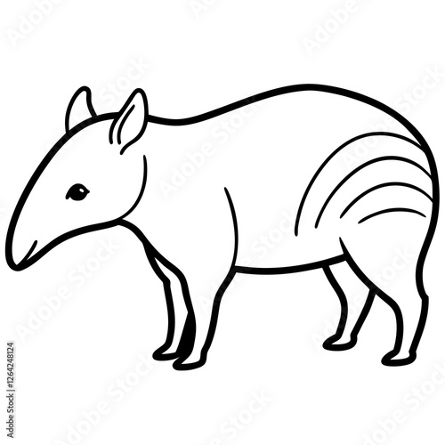 Cute Silhouette Tapir Line Art Black Vector Carton Illustration