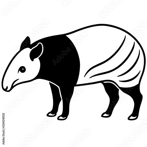 Cute Silhouette Tapir Line Art Black Vector Carton Illustration