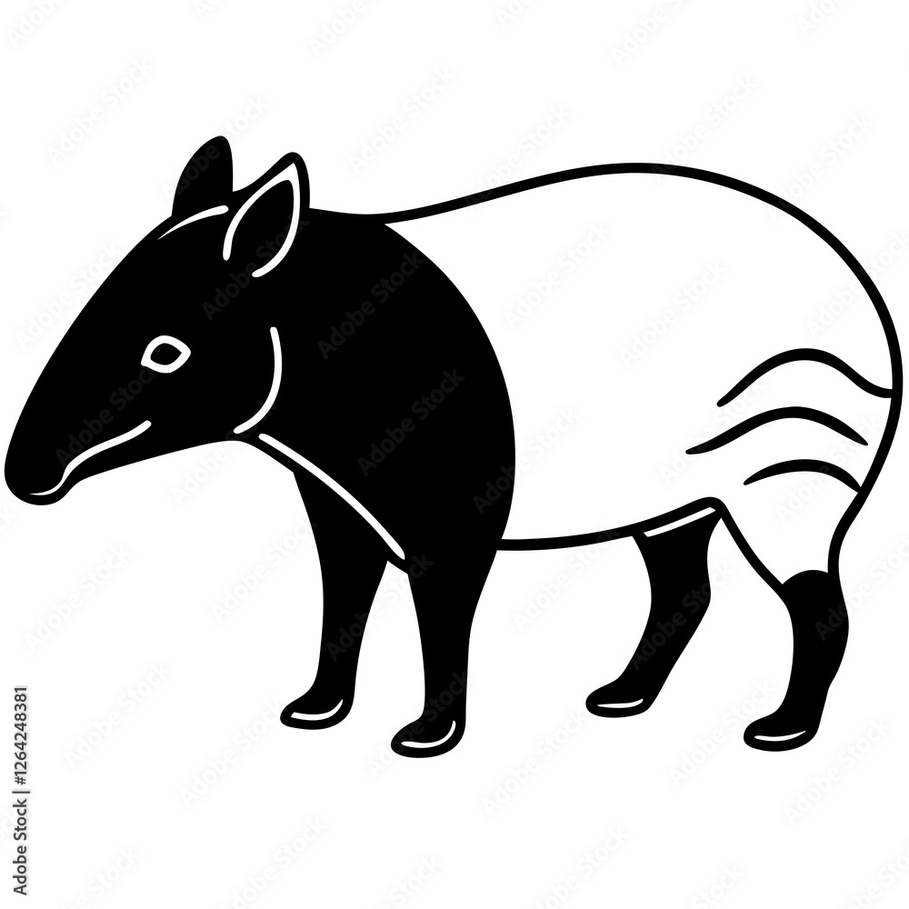 Fototapeta premium Cute Silhouette Tapir Line Art Black Vector Carton Illustration