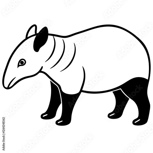 Cute Silhouette Tapir Line Art Black Vector Carton Illustration