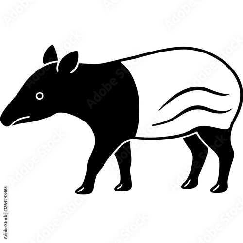 Cute Silhouette Tapir Line Art Black Vector Carton Illustration