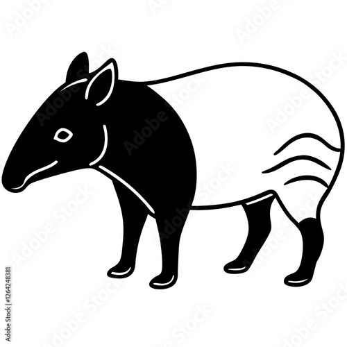 Cute Silhouette Tapir Line Art Black Vector Carton Illustration