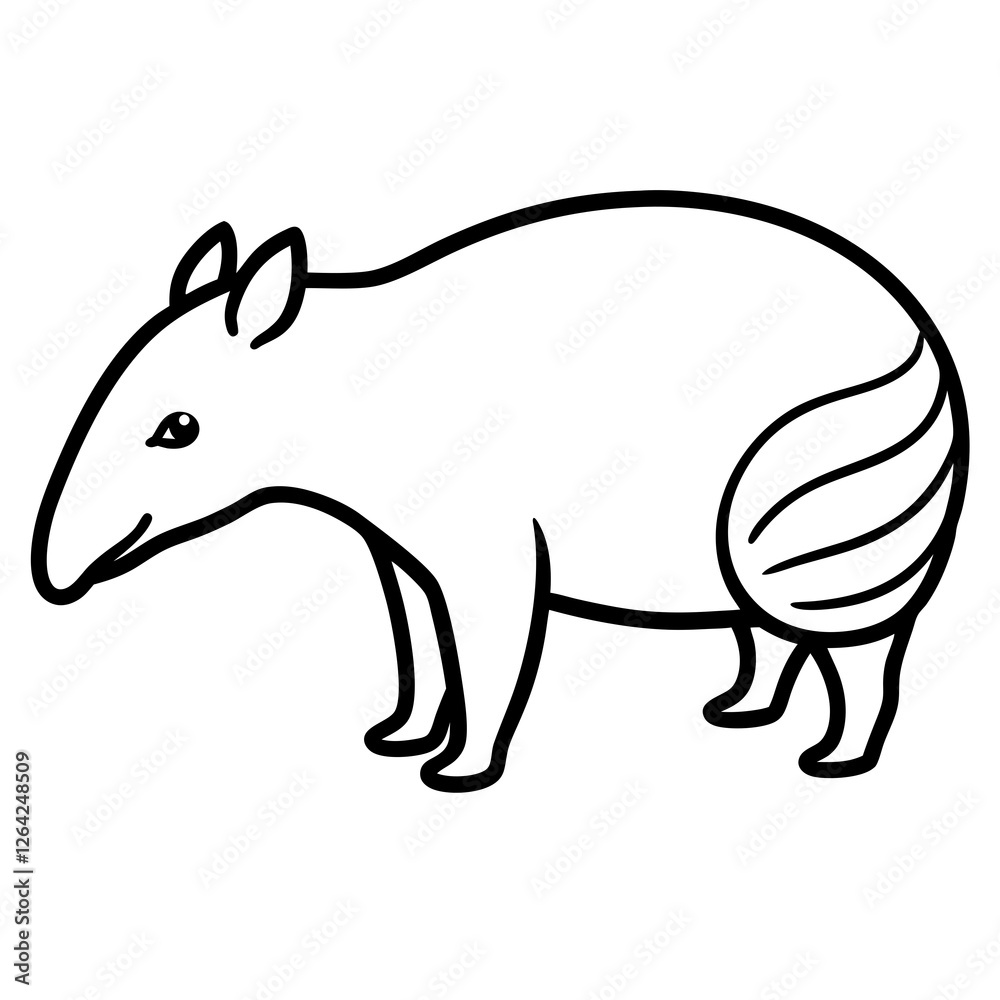 Cute Silhouette Tapir Line Art Black Vector Carton Illustration Cute Silhouette Tapir Line Art Black Vector Carton Illustration