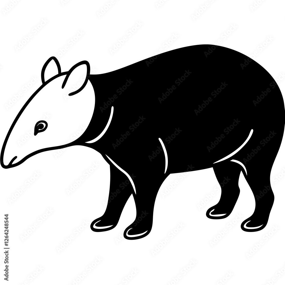 Obraz premium Cute Silhouette Tapir Line Art Black Vector Carton Illustration