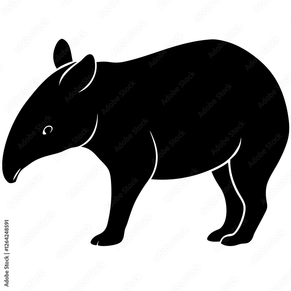 Obraz premium Cute Silhouette Tapir Line Art Black Vector Carton Illustration