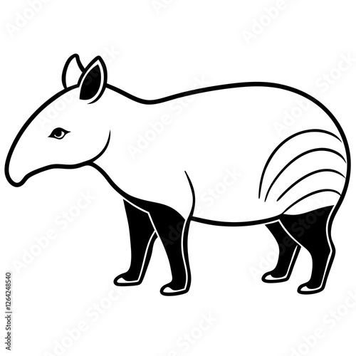 Cute Silhouette Tapir Line Art Black Vector Carton Illustration