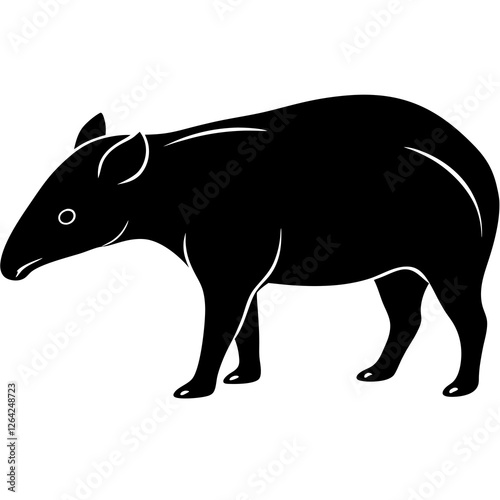 Cute Silhouette Tapir Line Art Black Vector Carton Illustration
