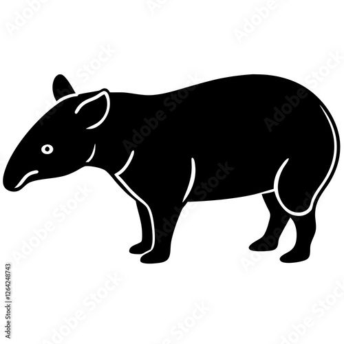 Cute Silhouette Tapir Line Art Black Vector Carton Illustration