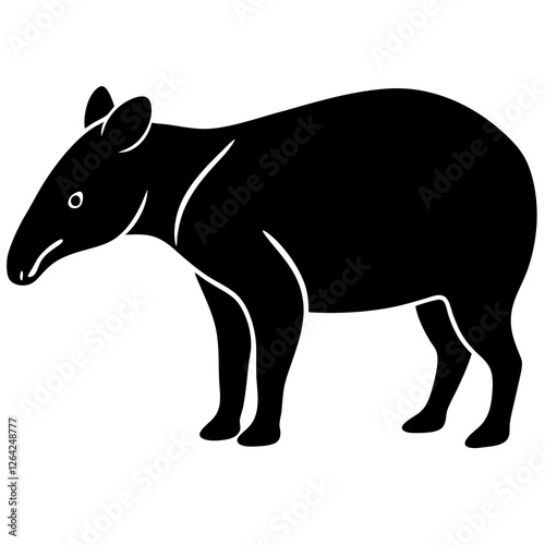 Cute Silhouette Tapir Line Art Black Vector Carton Illustration