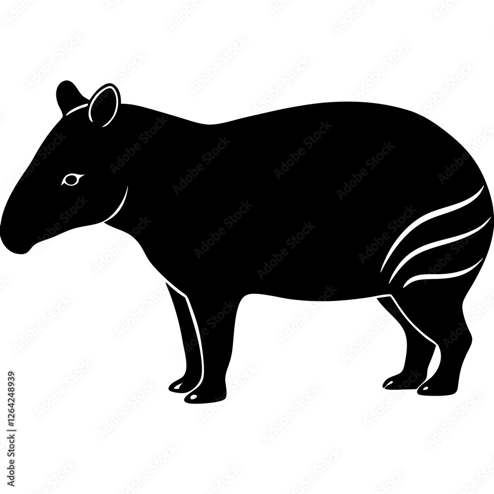 Obraz premium Cute Silhouette Tapir Line Art Black Vector Carton Illustration