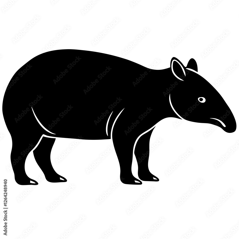 Obraz premium Cute Silhouette Tapir Line Art Black Vector Carton Illustration
