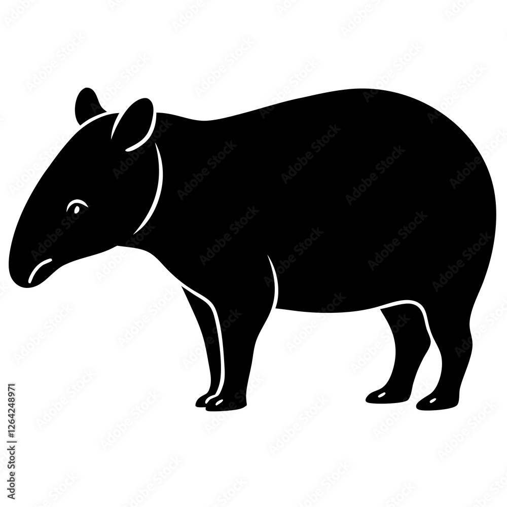 Fototapeta premium Cute Silhouette Tapir Line Art Black Vector Carton Illustration