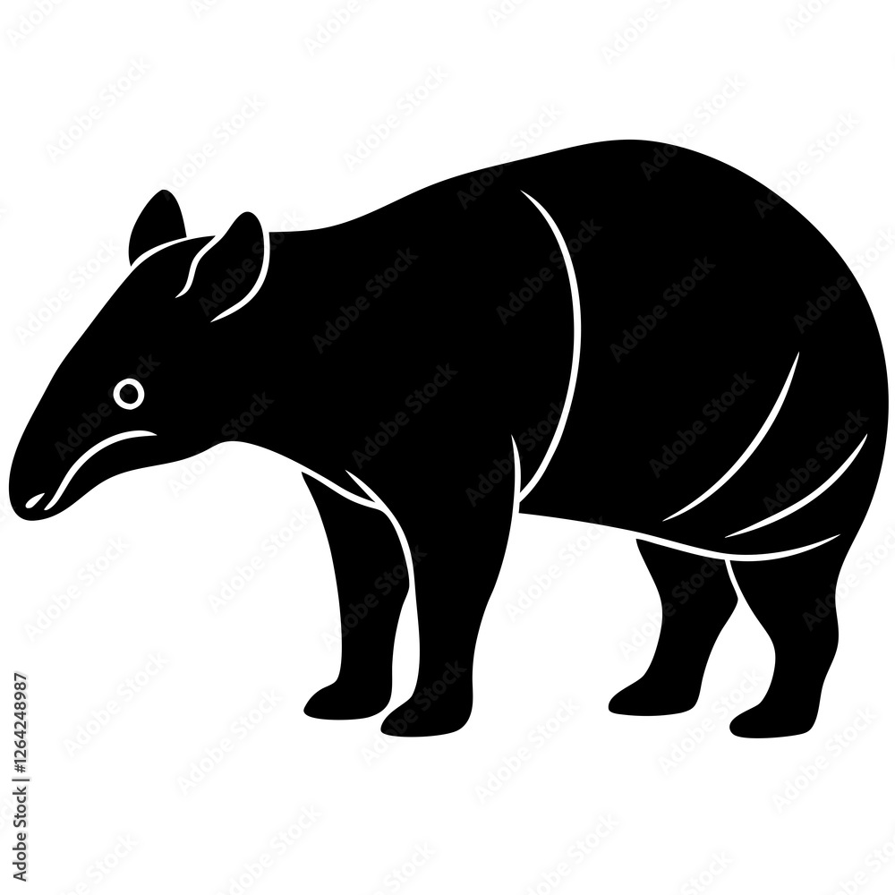 Obraz premium Cute Silhouette Tapir Line Art Black Vector Carton Illustration