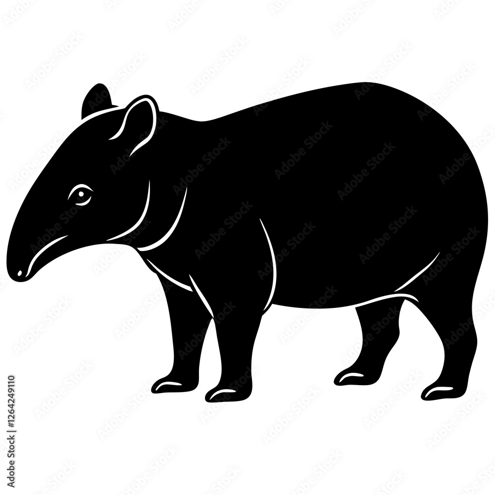 Obraz premium Cute Silhouette Tapir Line Art Black Vector Carton Illustration