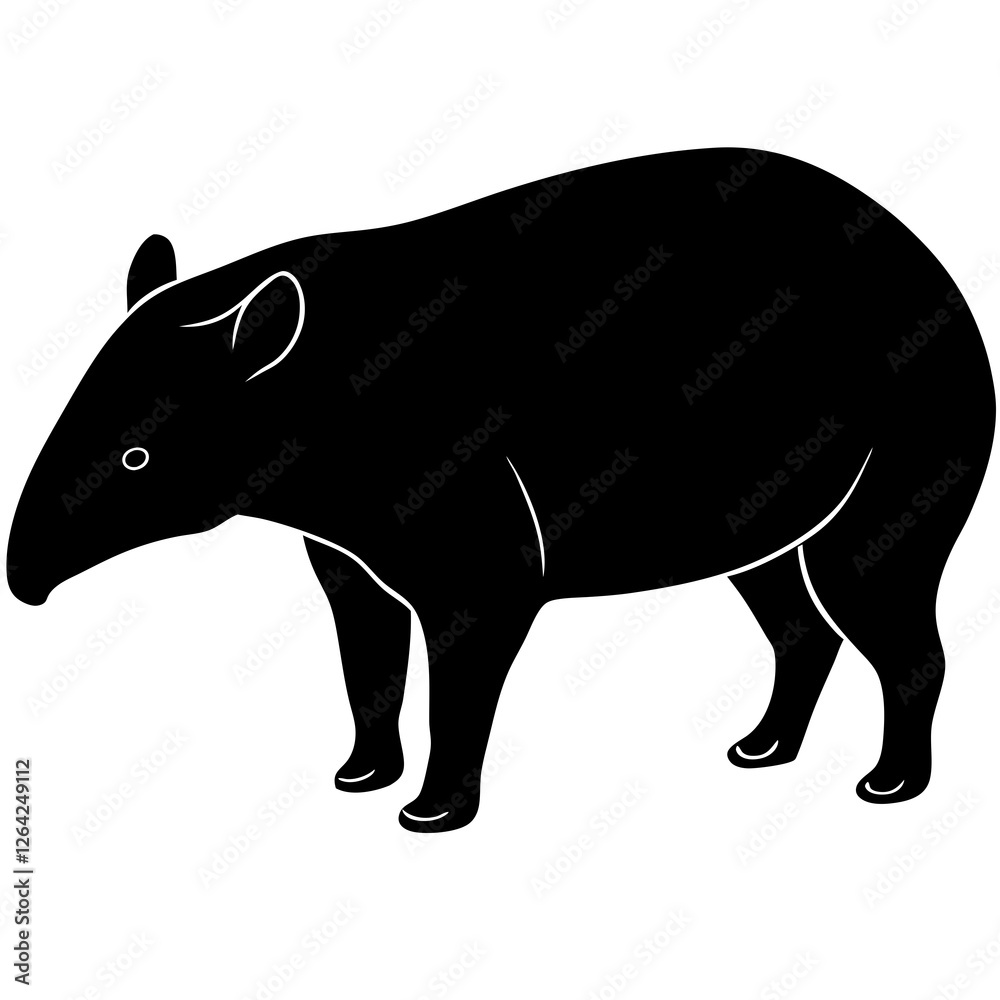 Obraz premium Cute Silhouette Tapir Line Art Black Vector Carton Illustration