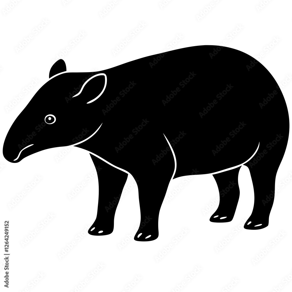 Obraz premium Cute Silhouette Tapir Line Art Black Vector Carton Illustration