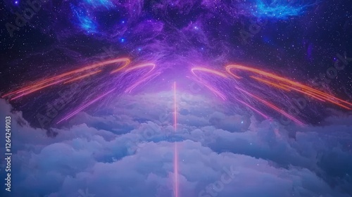 Wallpaper Mural Futuristic Galaxy Cloudscape  Abstract Neon Lights  Cosmic Rays  Starry Night Torontodigital.ca