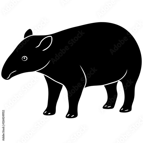 Cute Silhouette Tapir Line Art Black Vector Carton Illustration