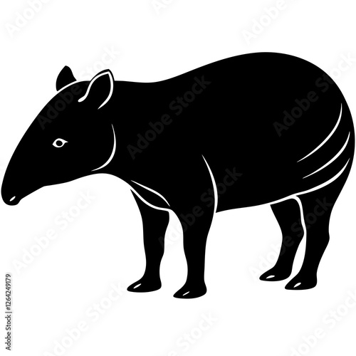 Cute Silhouette Tapir Line Art Black Vector Carton Illustration