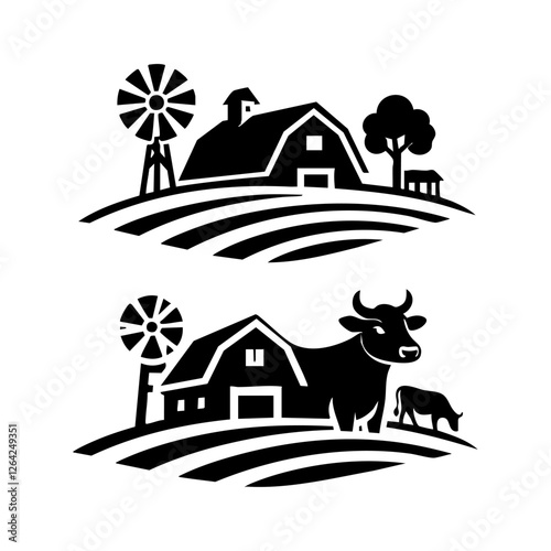 Cow Farm Vector Logo Rustic Livestock Illustration Dairy Cattle Emblem Design