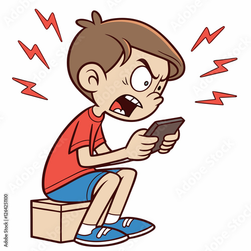 Frustrated Boy Playing Mobile Game Intensely