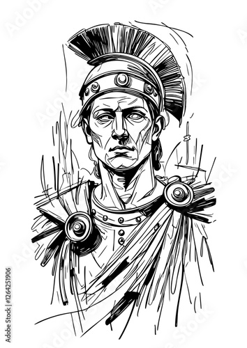 Roman Legionnaire Line Art – Historical Warrior Illustration