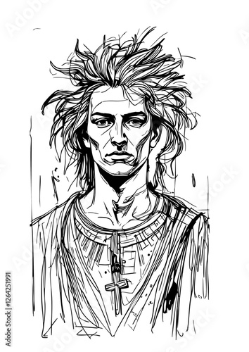 Roman Legionnaire Line Art – Historical Warrior Illustration