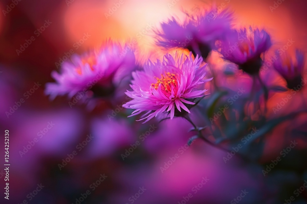 Obraz premium Pink flowers blooming. Blurred background with warm tones. Natural beauty