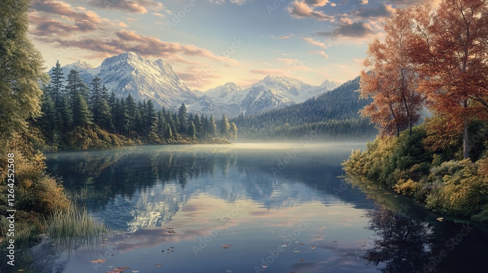 Serene Mountain Reflection in Calm Lake Serene Mountain Reflection in Calm Lake
