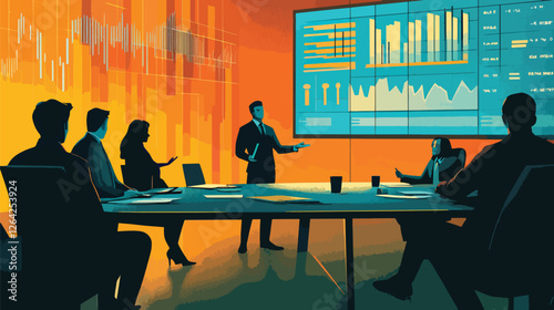 Boardroom Discussion on Quarterly Financial Results with Projected Charts and Reports, Quarterly Results 