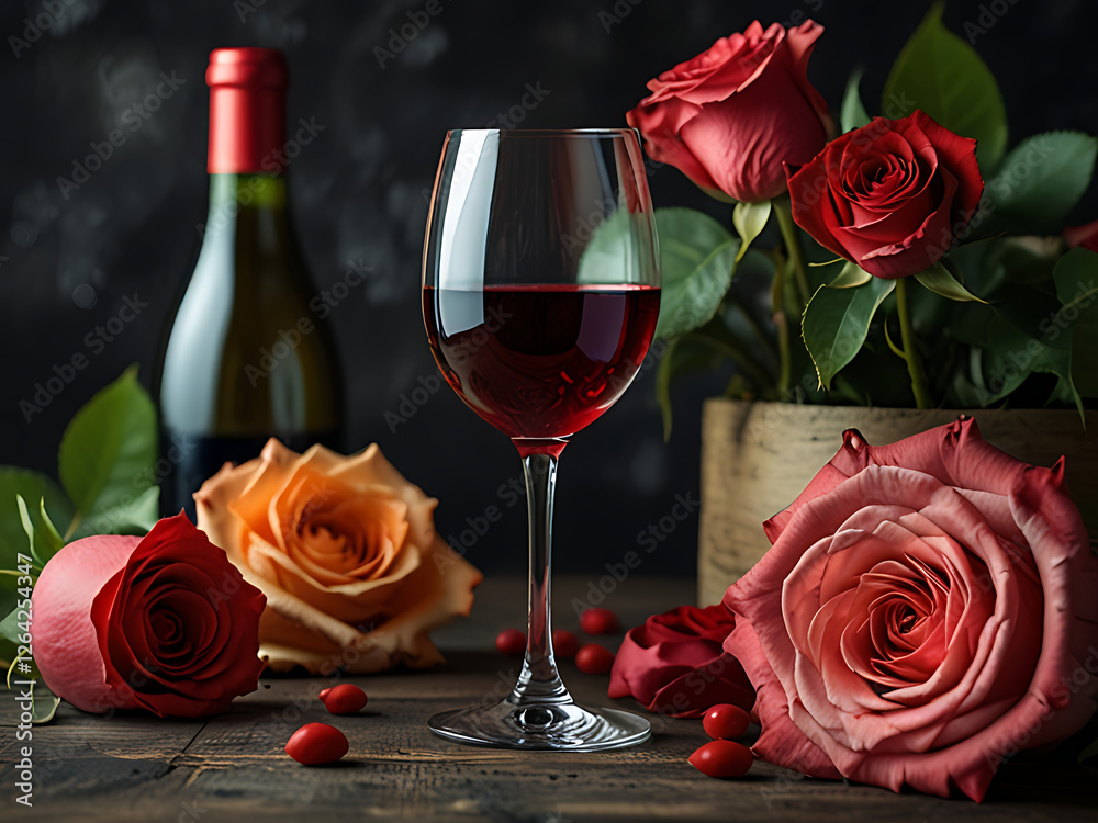 Valentine s Day with roses and wine Valentine s Day with roses and wine