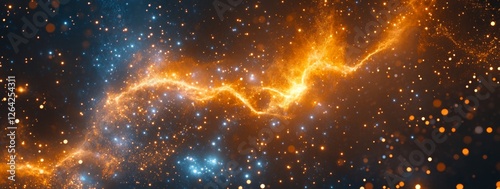 Cosmic Energy Stream: A Glowing Nebula of Orange and Blue