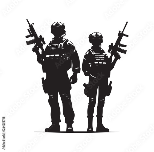 Army couple silhouette vector illustration