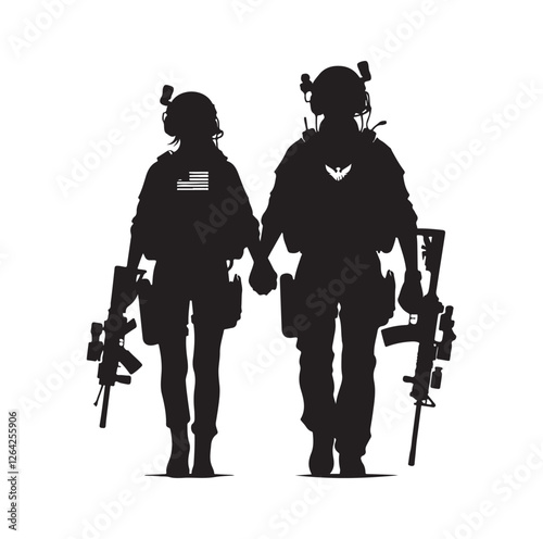 Army couple silhouette vector illustration