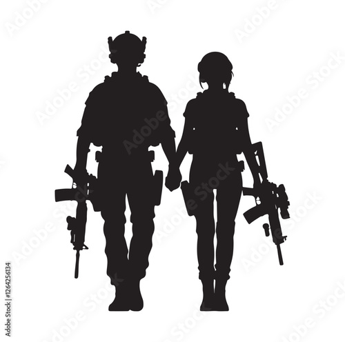 Army couple silhouette vector illustration