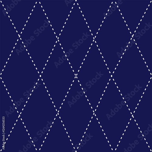 stitch Japanese Sashiko pattern embroidery abstract seamless geometric ornaments white stitch line artwork indigo blue background fashion design template decoration hand drawn printed needlework quilt