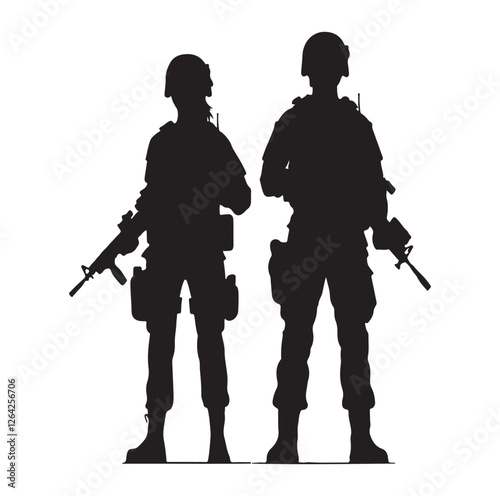 Army couple silhouette vector illustration
