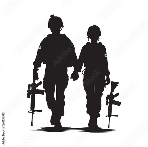 Army couple silhouette vector illustration