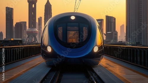 Futuristic High-Speed Train at Sunrise in Shanghai