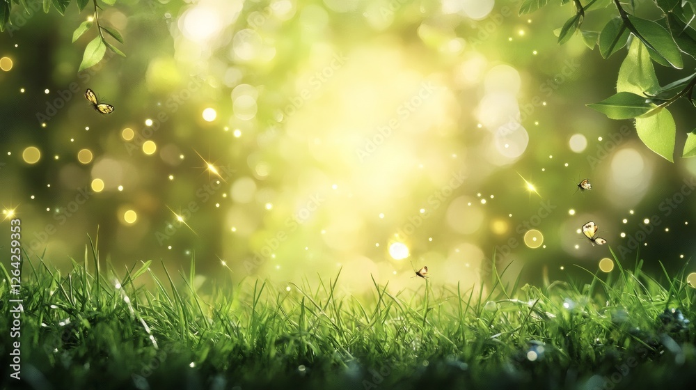 Obraz premium Tranquil Nature Scene with Soft Light and Gentle Butterflies Dancing