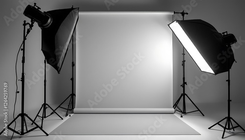 Professional Photo Studio Setup with Lighting and Backdrop