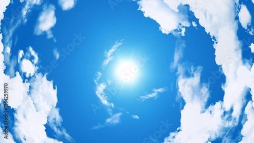 青空と円運動する雲のアニメーション 太陽